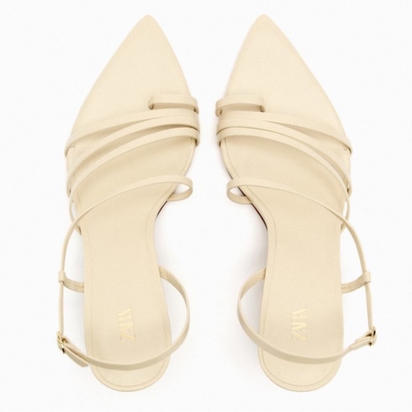 NWT ZARA Pointed Toe Heeled Leather Sandals White Women’s Size 6.5 - Picture 3 of 8